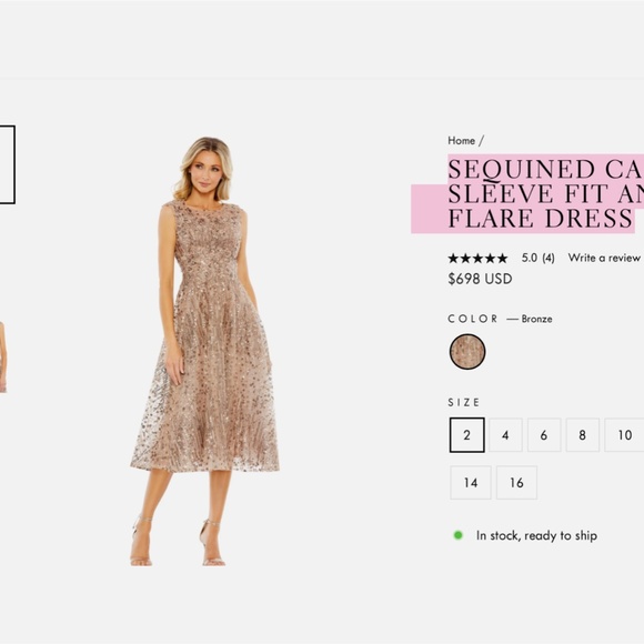 NWT $698 Mac Duggal [ 8 ] Sequined Cap Sleeve Fit and Flare Dress Bronze MIDI‎ - Picture 3 of 16